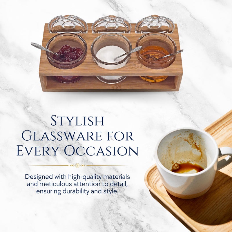 Badash Crystal Glass Jar Set - 10-Piece Glass Jars with Lids, Spoons, and Wood Stand for Jam, Honey, Spice, or Condiments - Ideal for Salad Dressing & Sauce - Image 5